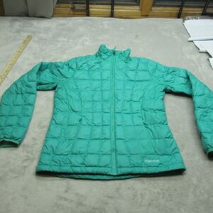 Marmot 600 Fill Down Jacket Womens Medium Green Quilted Puffer Full Zip Pockets